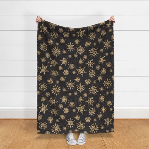 L - Gold Snowflakes On Onyx Linen