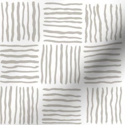 large - Hatched checkers - hand drawn geometric brush strokes - light gray beige on white