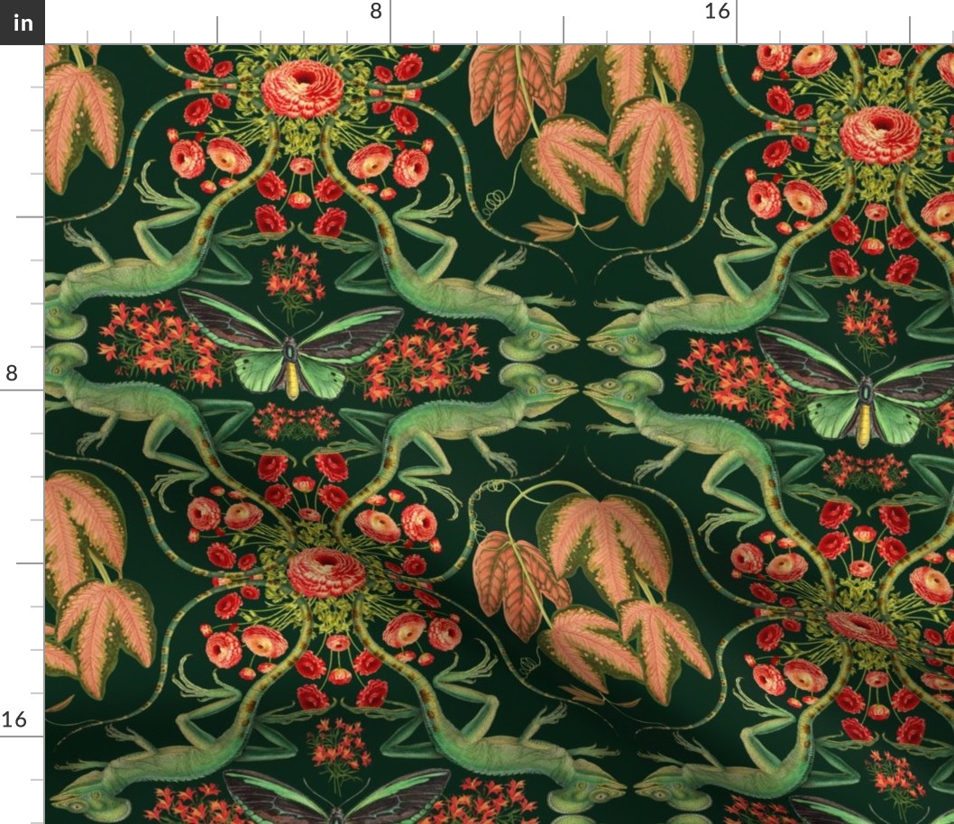 LIZARD DAMASK - MYSTERIOUS GARDEN COLLECTION (PINE)