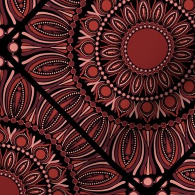 12” Fashion Week Cabernet Coral Whirl Dot Mandala Diamond Tile - Medium