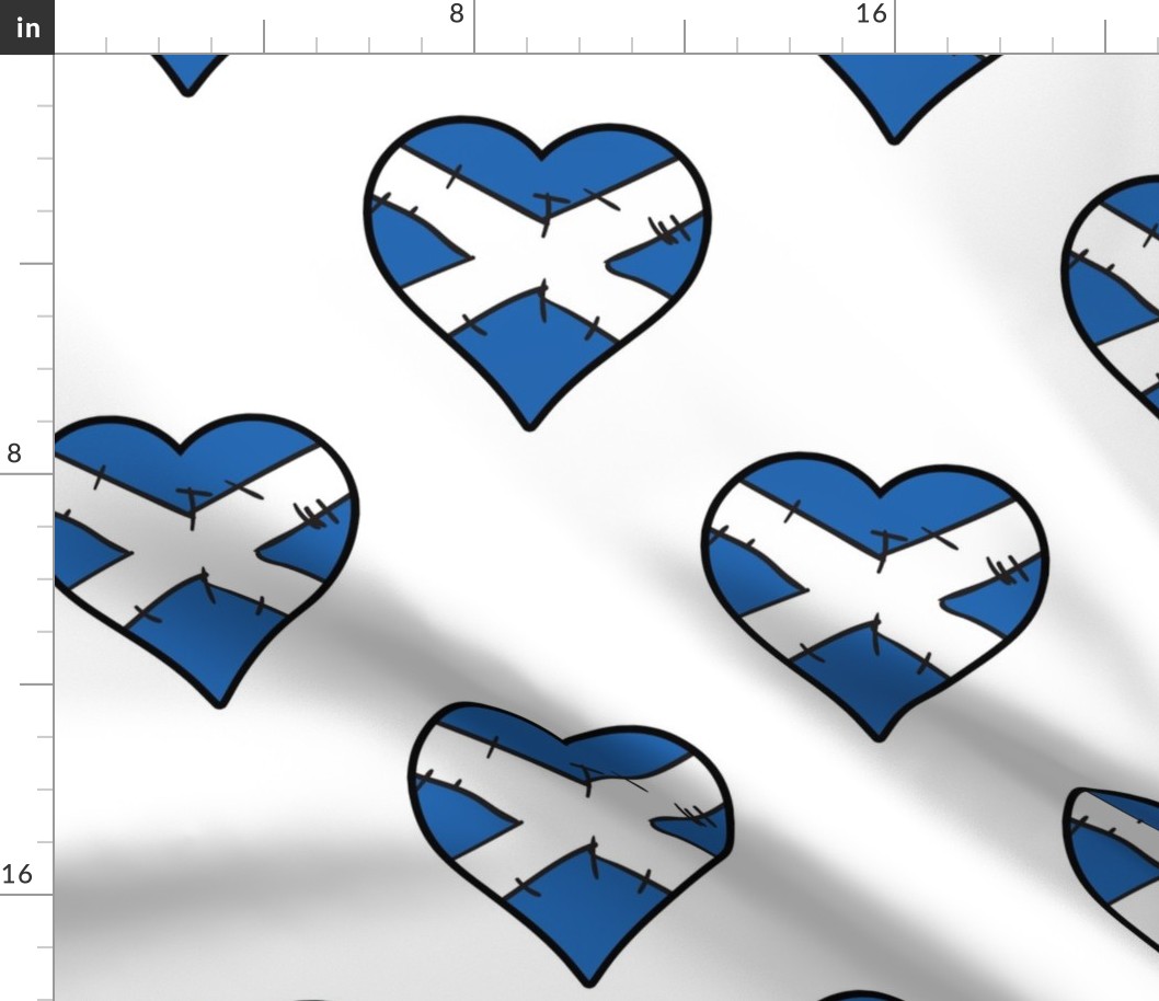 Scottish Flag Heart Scotland Love Repeating Pattern White