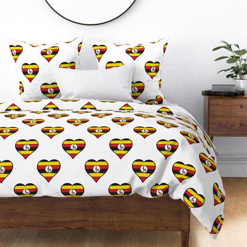 Ugandan Flag Heart Uganda Love Repeating Pattern White