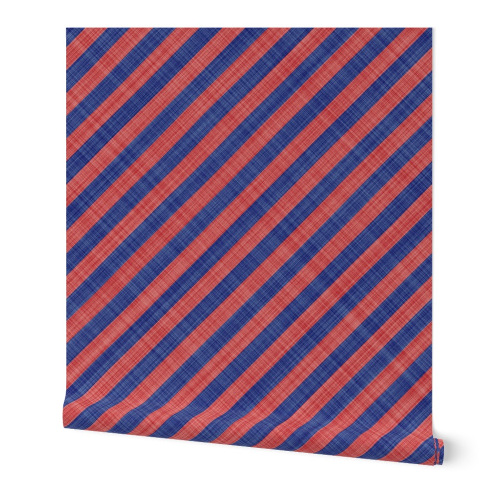 Diagonal Linen Stripe - Blue Red