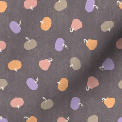 S. Cute colorful pastel pumpkins on textured warm gray, small scale