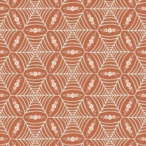 Cozy Spiderweb Floral Geometric Pattern - Small Scale - Rust Orange and White - Sweet and Spooky Cottagecore Halloween Design for Apparel and Home Decor