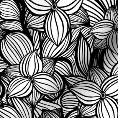 Black and White Line Art Flowers V1