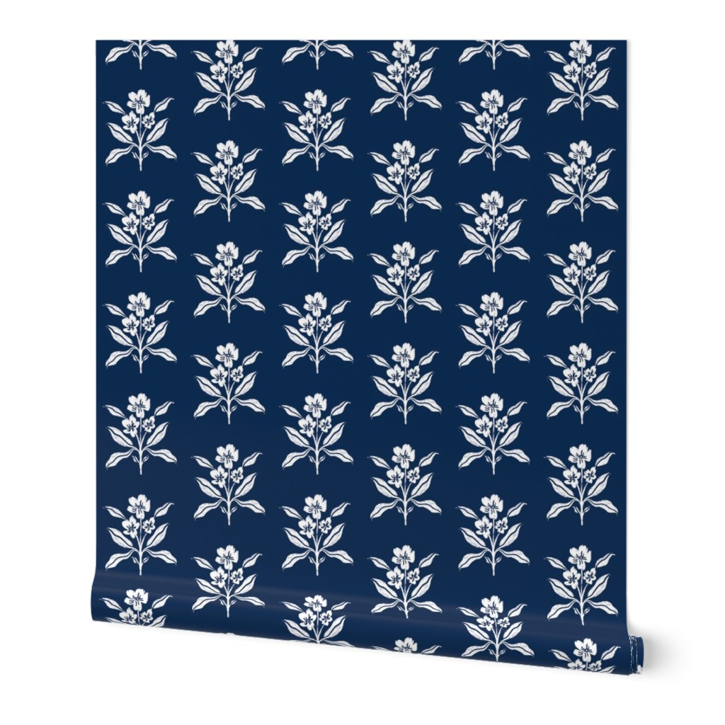 Block Print Floral on Navy, Medium