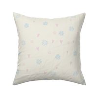 L| Bright Nature-Inspired Design with blue Tiny Flowers and pink Love Hearts 