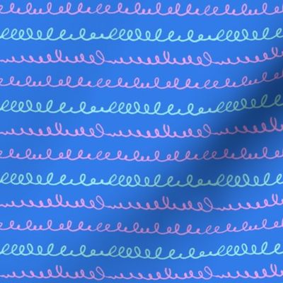 XS| Geometric Pattern with pink Wiggly Lines and blue Curvy Shapes on bright blue