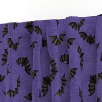 (M) Spooky Bats Flight Black on Vivid Purple, Distressed Linen-Like Texture