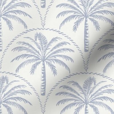 textured block print coastal palm tree scallop in Kentucky blue