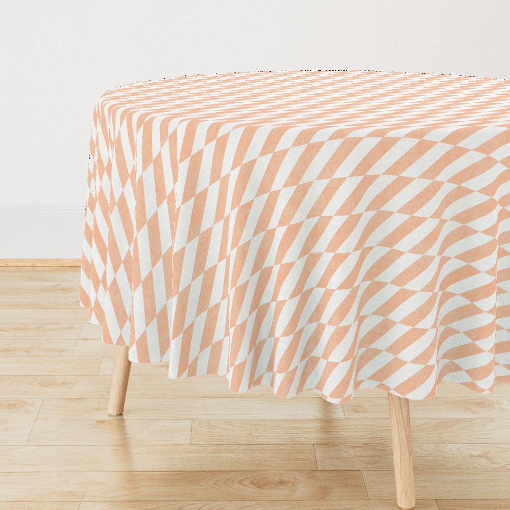 Peach and White Diagonal Checkerboard Stripes - Large