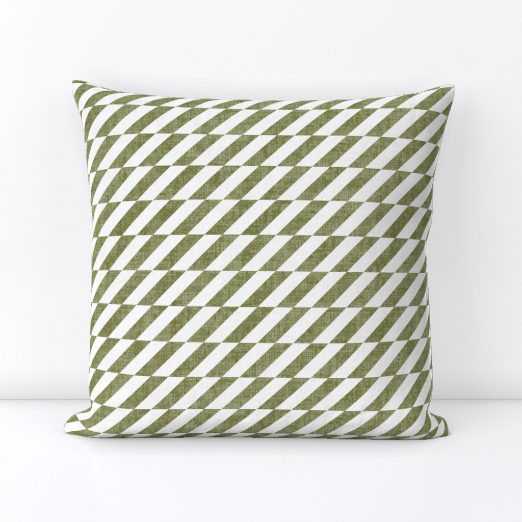 Olive Green and White Diagonal Checkerboard Stripes - Small