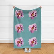 Pretty Floating Peonies - soft teal blue, Jumbo extra large scale 