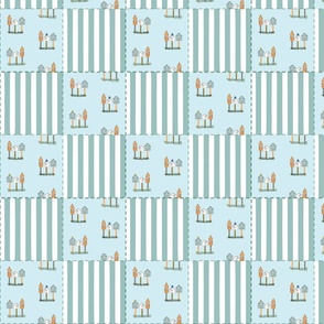 bird houses and stripes - blue - large