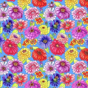 Zinnias.Blue.background