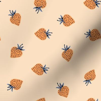 Fun Bright Hand Drawn Simple Scattered Strawberry Print in orange and apricot girls summer fruit  pattern  