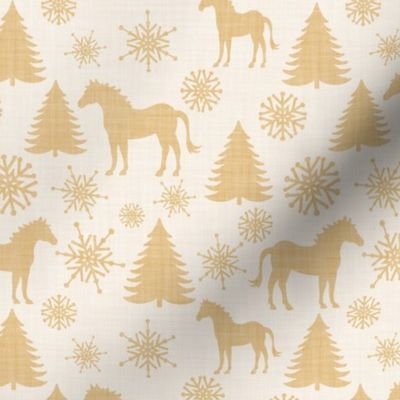 S - Christmas Winter Pony Trees Snowflakes Pristine Gold