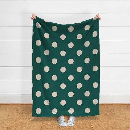 4 inch Polka Dots Dark Green and Cream Pantone Aventurine and White Swan