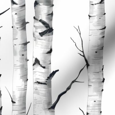 Birch Forest - Minimalist Black and White Tree Pattern