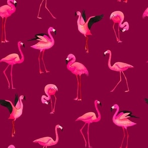 Flamingo Flamboyance - Burgundy - Small Scale