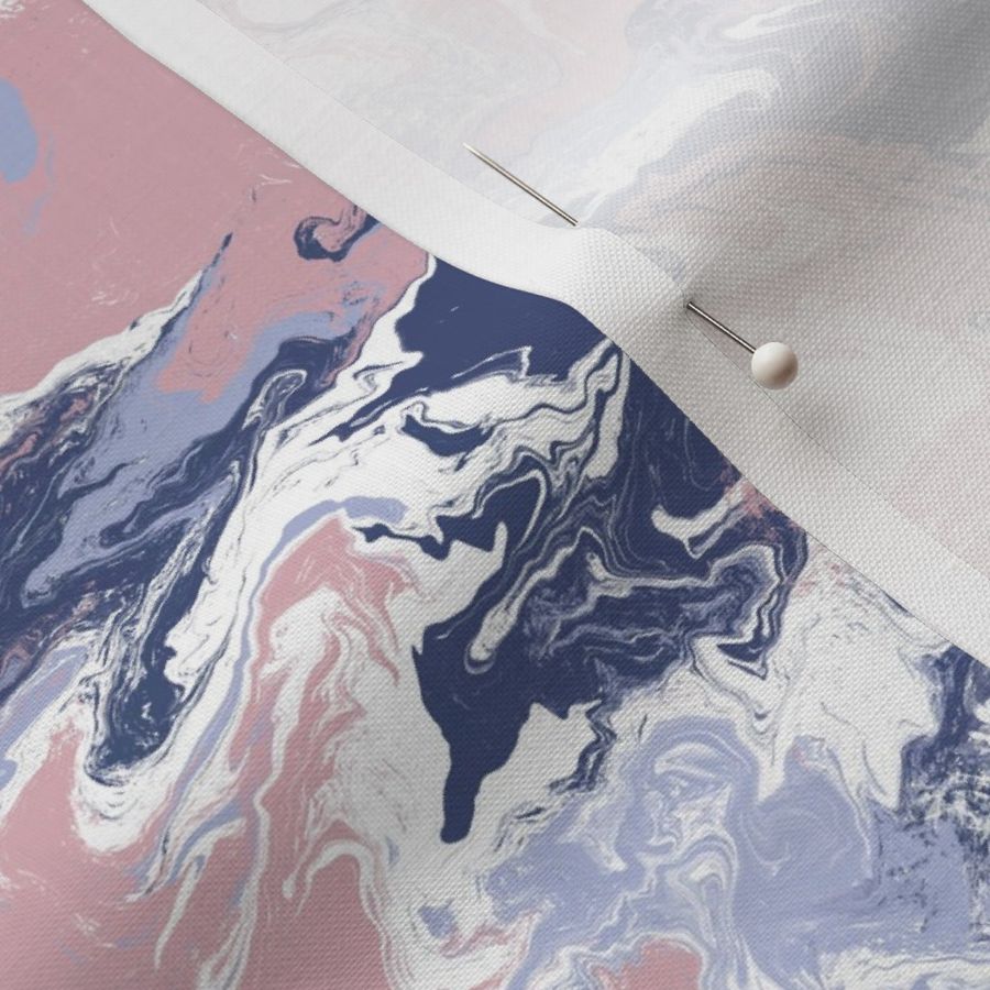 Medium scale maximalist blush pink, navy blue and periwinkle abstract swirling marbling for bedroom, living room and dining room linens, soft furnishings, upholstery and accessories 