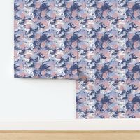 Medium scale maximalist blush pink, navy blue and periwinkle abstract swirling marbling for bedroom, living room and dining room linens, soft furnishings, upholstery and accessories 