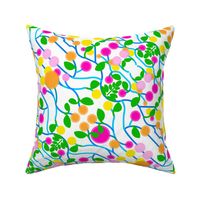 Fruit Loops Bright Colorful Fruit And Lines Hot Pink, Bright Yellow, Grass Green, Turquoise Blue And Citrus Orange Retro Modern Swiss Scandi Style Cheerful Morning Tropical Orange, Cherry And Lemon Stylized Food Repeat Pattern