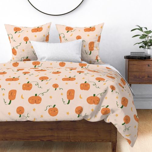 Large - Pumpkin Patch Night - Cute Pumpkins Halloween Night - Stars - Orange