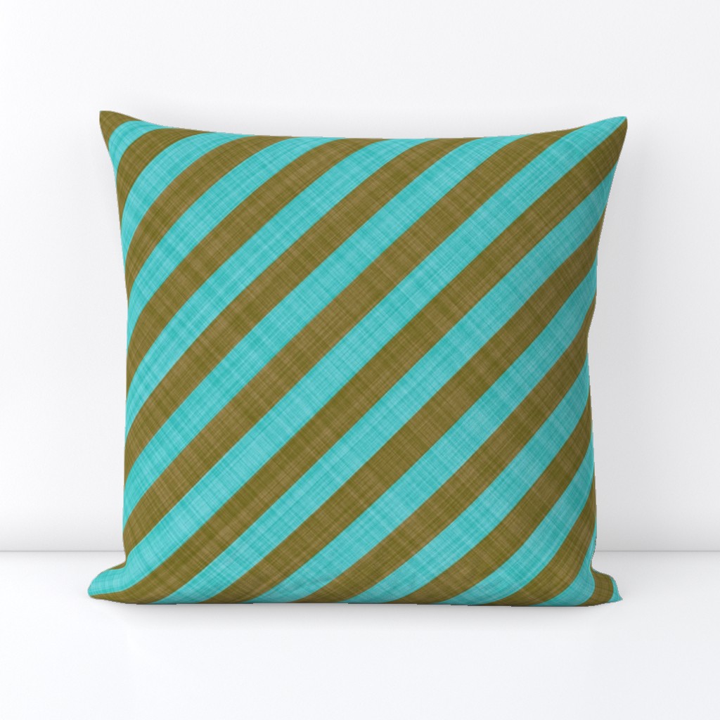 Diagonal Linen Stripe - Brown Turquoise