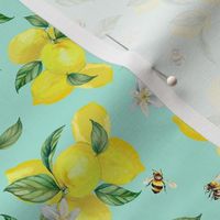 Lemon Bees  on Turquoise Small