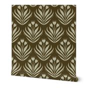 Brown And Dark Beige Scandinavian Floral Wallpaper Bedlinen Design