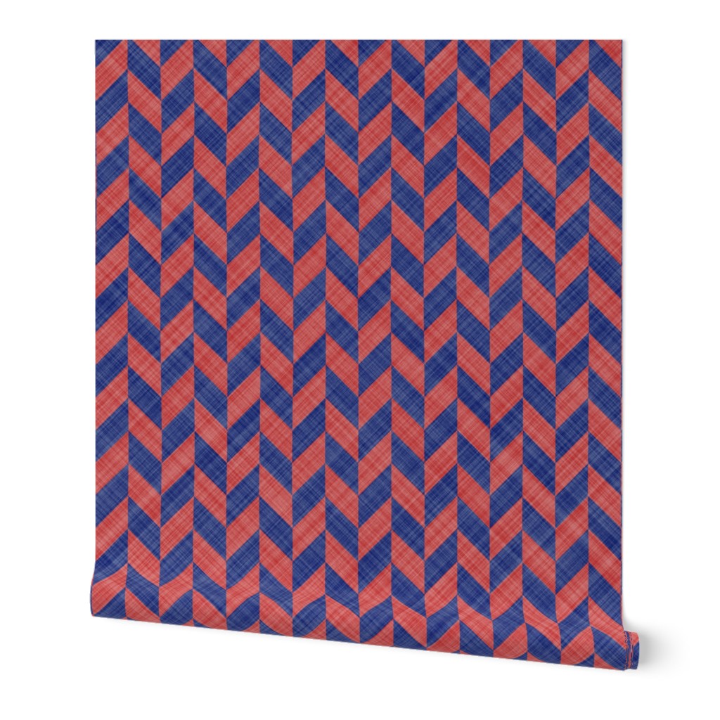 Chevron Linen - Zigzag Alternate - Blue Red