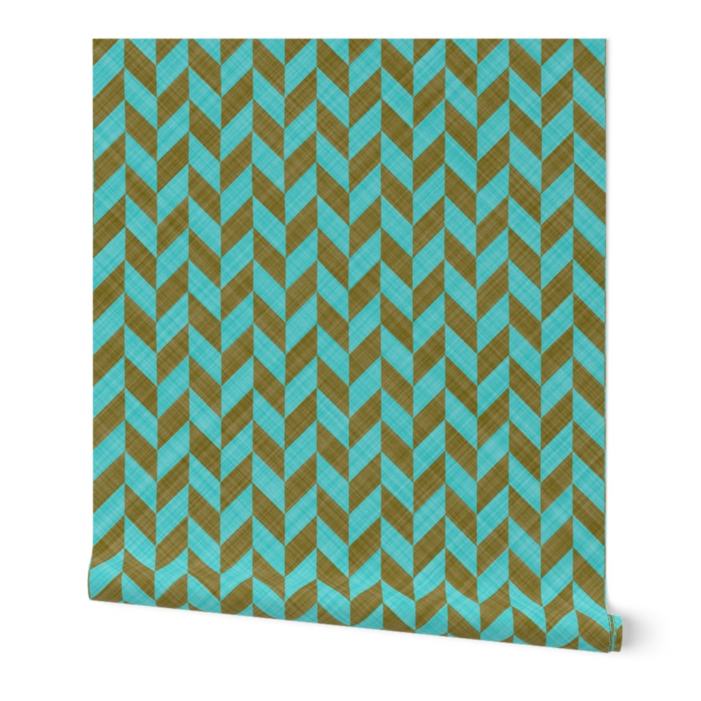 Chevron Linen - Zigzag Alternate - Brown Turquoise