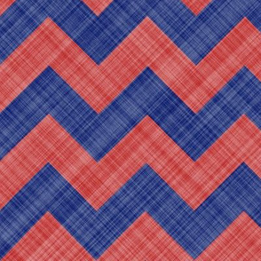 Chevron Linen - Zigzag - Blue Red