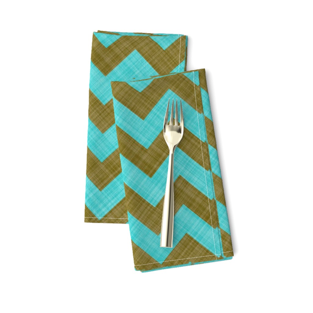 Chevron Linen - Zigzag - Brown Turquoise