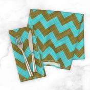 Chevron Linen - Zigzag - Brown Turquoise