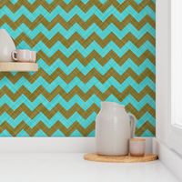 Chevron Linen - Zigzag - Brown Turquoise