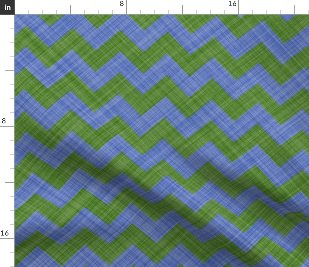 Chevron Linen - Zigzag - Green Blue