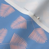 tropical palm leaves blue and pink