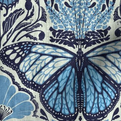 King of the Butterflies with Hidden Caterpillars in Blue Palette