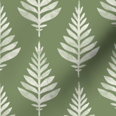 Simple rustic nature inspired botanical Block print fern sage green