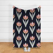 Jumbo Scale - Garden Tulips in navy blue, sage, peach, and pink