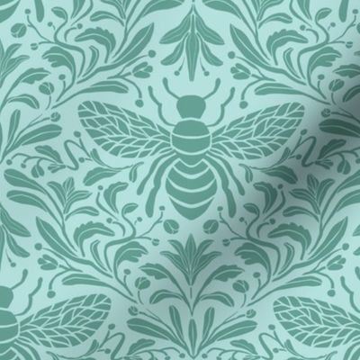 Art Nouveau Bee and vines - two colors-teal