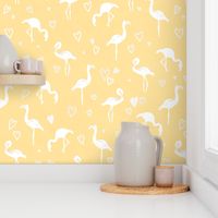 (Large) Gouache Painted White Flamingos on Honey Yellow