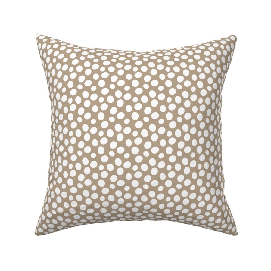 SMALL Wonky Dots - White irregular oval polka dots on beige