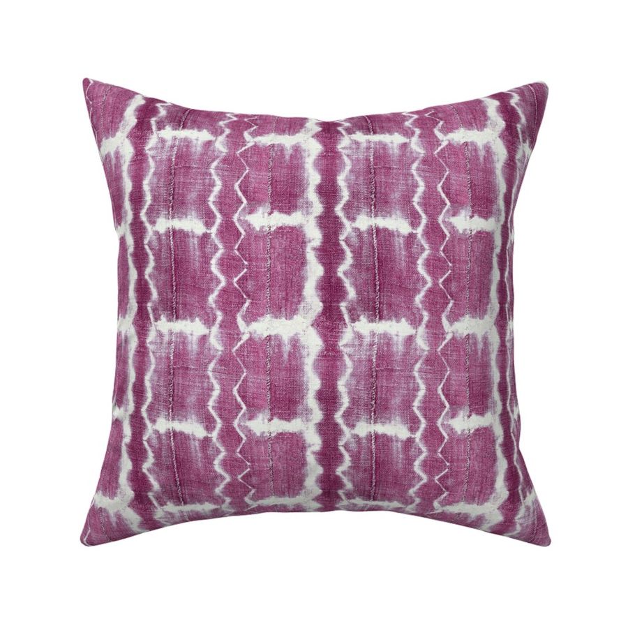 Linear modern tie dye shibori zig zags dark berry pink