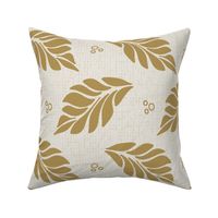 Elegant Art Nouveau Falling Leaves Pattern in Mustard Yellow and Off White