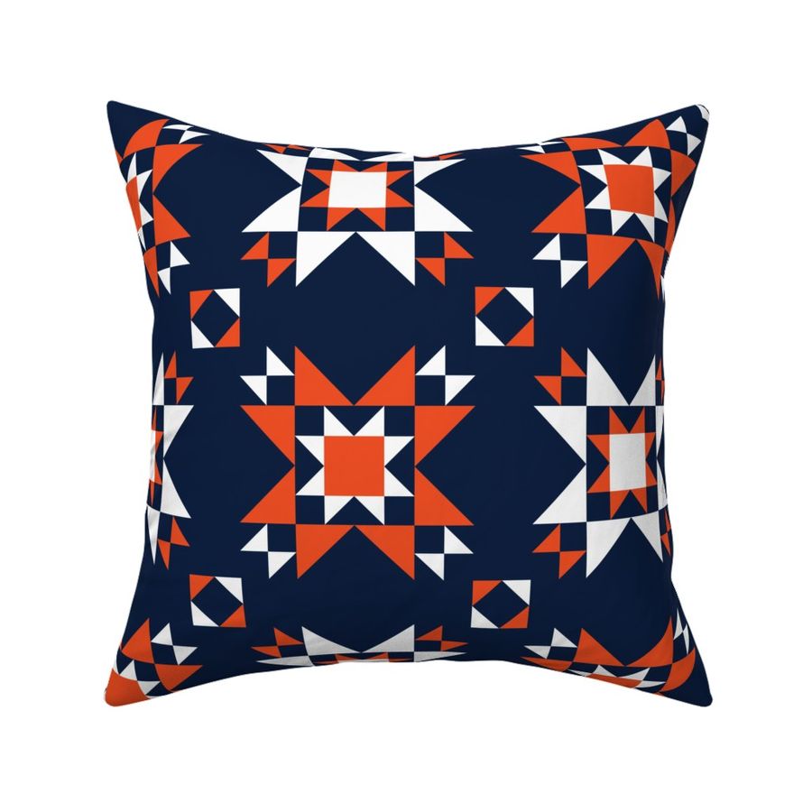 (L) Cheater Quilt Modern Sawtooth Stars in Navy and Orange for Boys’ Sports