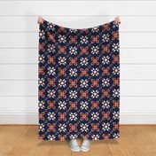 (L) Cheater Quilt Modern Sawtooth Stars in Navy and Orange for Boys’ Sports